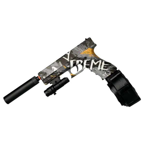 Игрушечный пистолет Glock17 xtreme Гель Бластер на Орбизах + Глушитель + лазерный прицел + 2 магазина и барабан + 10 тысяч орбизов