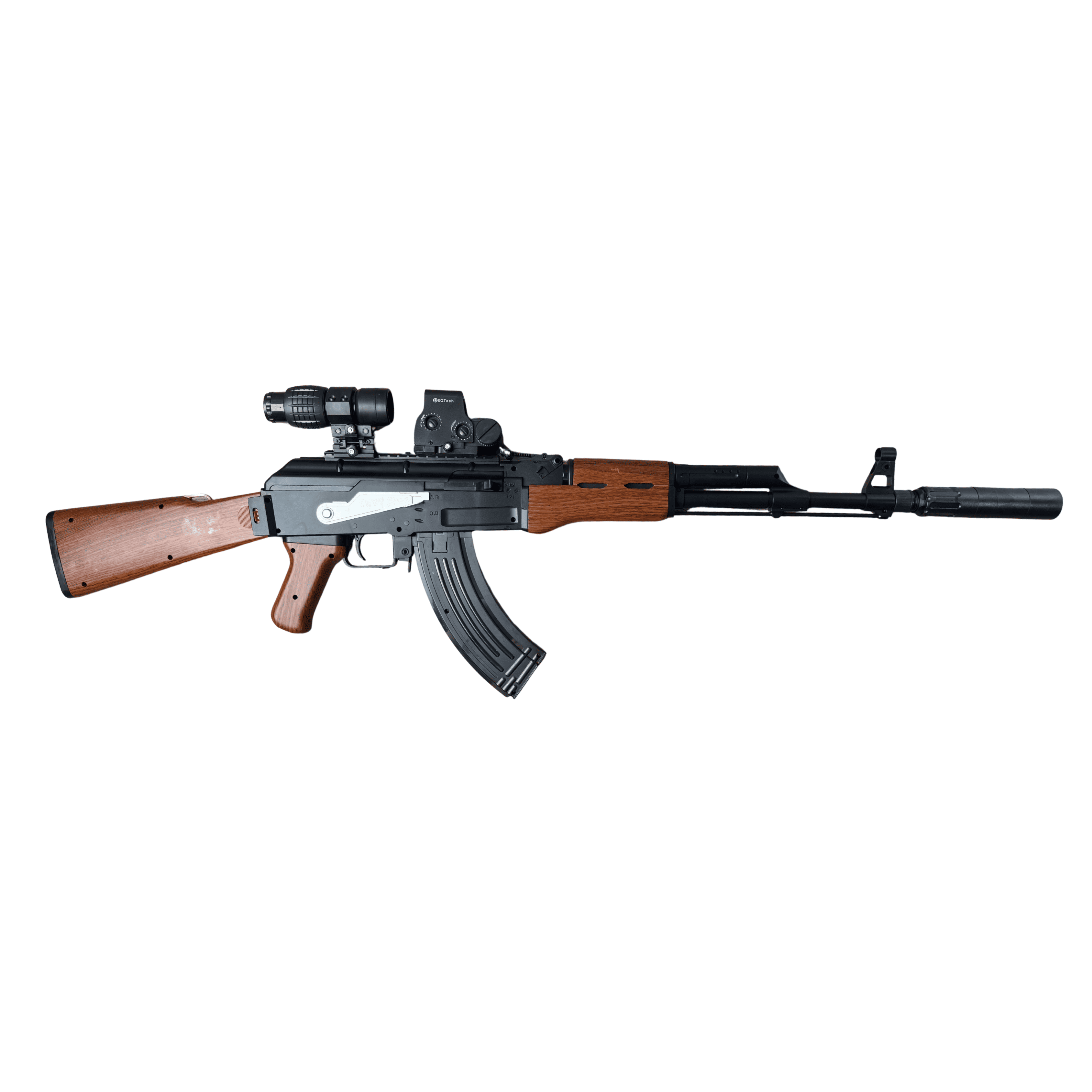 Игрушечный автомат АК-47 Wood v2 на орбизах + магнифер +